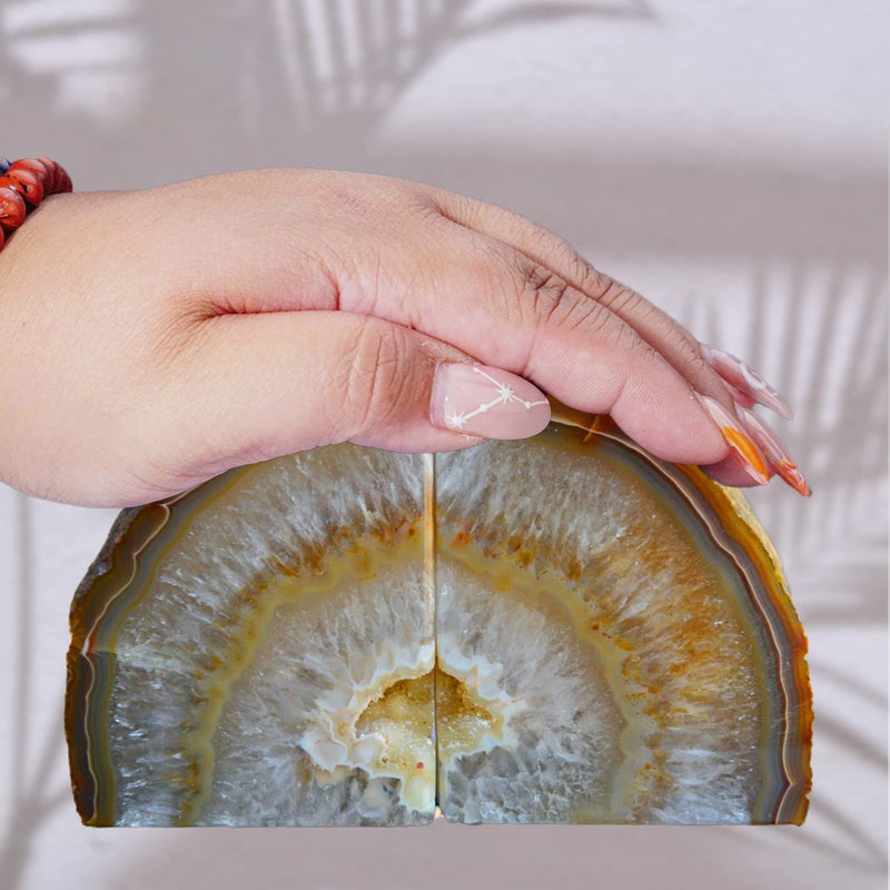 AMOYSTONE Unique Agate Bookends for Kids Decorative Crystal Geode Book Holder 3-4 LBS Non-Skid for Bookend Shelves, Stylish and Functional Bookends - Image 5