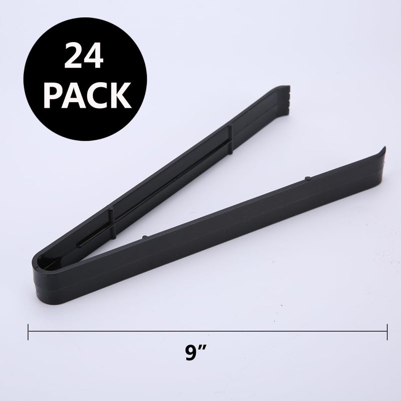 ICHROSAYA Plastic Serving Tongs 24 Pack, 9 Inch Black Disposable Kitchen Utensils, Food Safe Salad Tongs for Buffets BBQ (24, Black) - Image 2