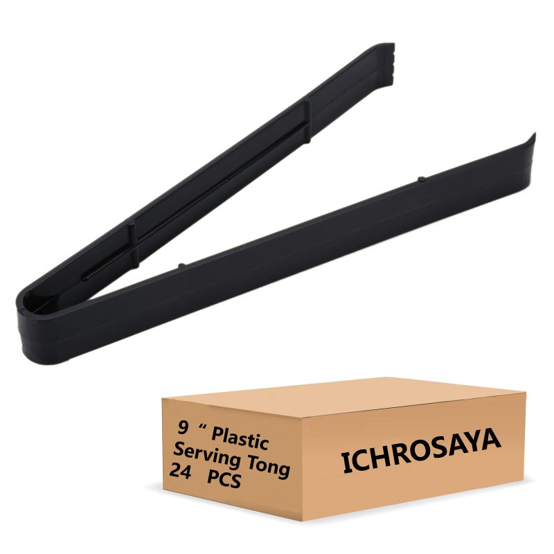ICHROSAYA Plastic Serving Tongs 24 Pack, 9 Inch Black Disposable Kitchen Utensils, Food Safe Salad Tongs for Buffets BBQ (24, Black) - Image 1