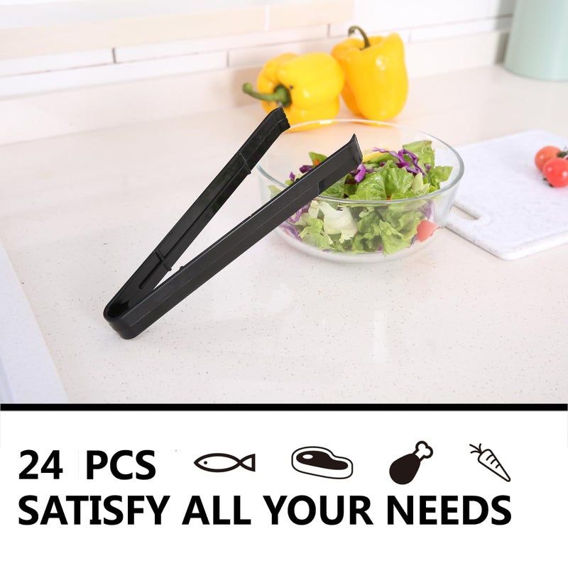 ICHROSAYA Plastic Serving Tongs 24 Pack, 9 Inch Black Disposable Kitchen Utensils, Food Safe Salad Tongs for Buffets BBQ (24, Black) - Image 3