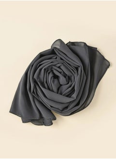 Long Scarf Crepe Solid Soft Dark Grey Color