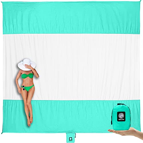 WEKAPO Beach Blanket - Sandproof Waterproof Extra Large Beach Mat | Oversized Sand-Free Lightweight Quick-Drying | Beach Vacation Essentials with Stakes & Corner Pockets (Turquoise, 7x7 FT) - Image 1