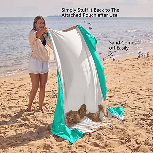 WEKAPO Beach Blanket - Sandproof Waterproof Extra Large Beach Mat | Oversized Sand-Free Lightweight Quick-Drying | Beach Vacation Essentials with Stakes & Corner Pockets (Turquoise, 7x7 FT) - Image 5