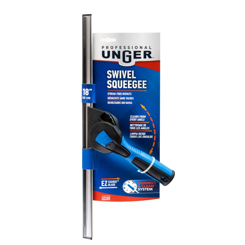 Unger Professional Connect and Clean 18â€ Swivel Window and Glass Cleaning Squeegee with EZ Change, Large Surfaces with Streak-Free Results, Swiveling Head for Corners and Edges, Rubber Replacement - Image 3