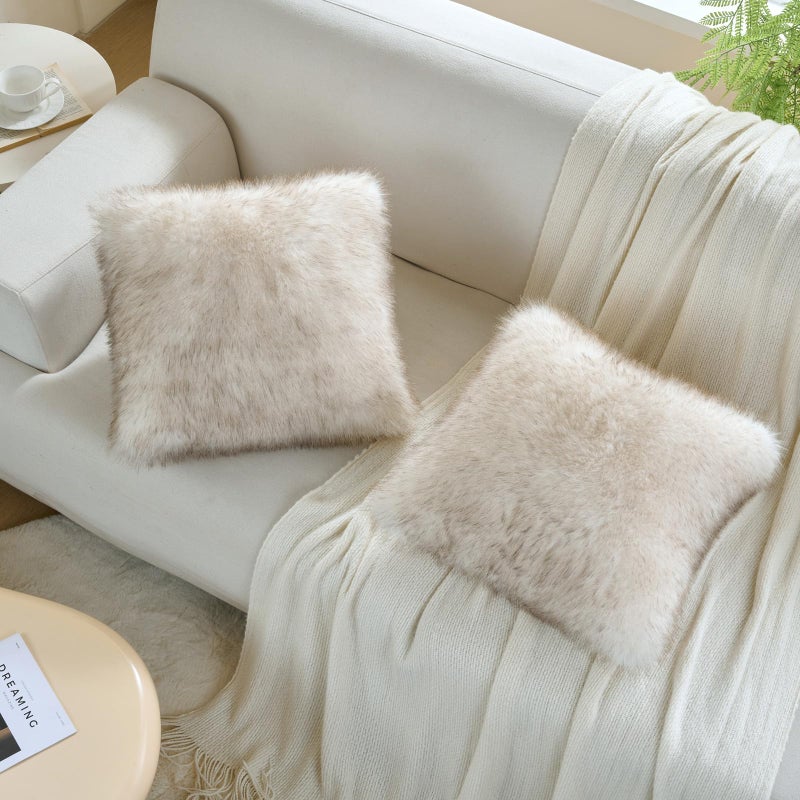 FUTEI Coffee White Decorative Throw Pillow Covers 18x18 Inch Set of 2,Soft Fluffy Faux Fox Fur Textured Cushion Case,Modern Home Decor for Couch Living Room - Image 5