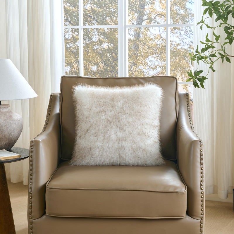 FUTEI Coffee White Decorative Throw Pillow Covers 18x18 Inch Set of 2,Soft Fluffy Faux Fox Fur Textured Cushion Case,Modern Home Decor for Couch Living Room - Image 4