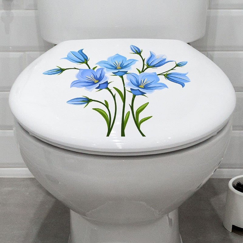 CVANU CVANU Blue Flowers and Green Leaf Design Toilet Seat Stickers Decals SelfAdhesive Removable PVC Vinly 10x10 inch Pack of 2 - Image 1
