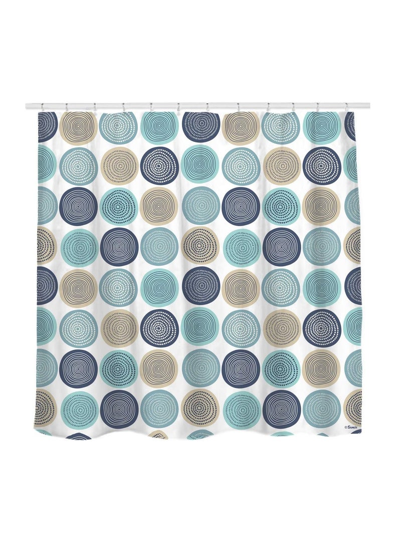 Sunlit Abstract Tree Rings Woody Artistic Fabric Shower Curtain. Nature Pale Blue Teal Beige Light Brown 71"W x 71"L (Pack of 1)