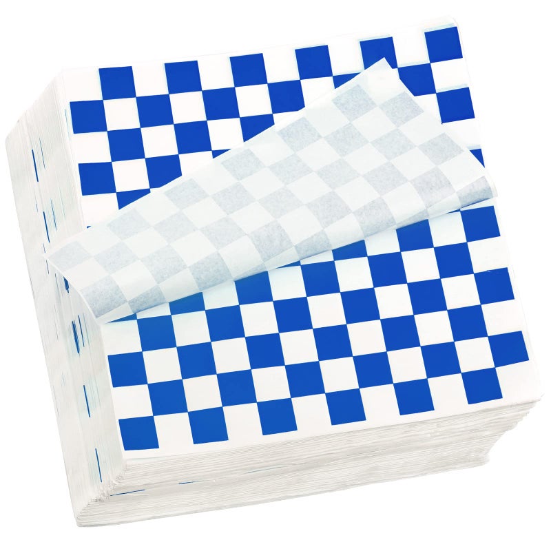 فاسموف 1000 ورقة 12 × 12 بوصة ورق ساندويتش بطانة سلة دلي لف الطعام بطانات السلال ورق مربعات أزرق أبيض