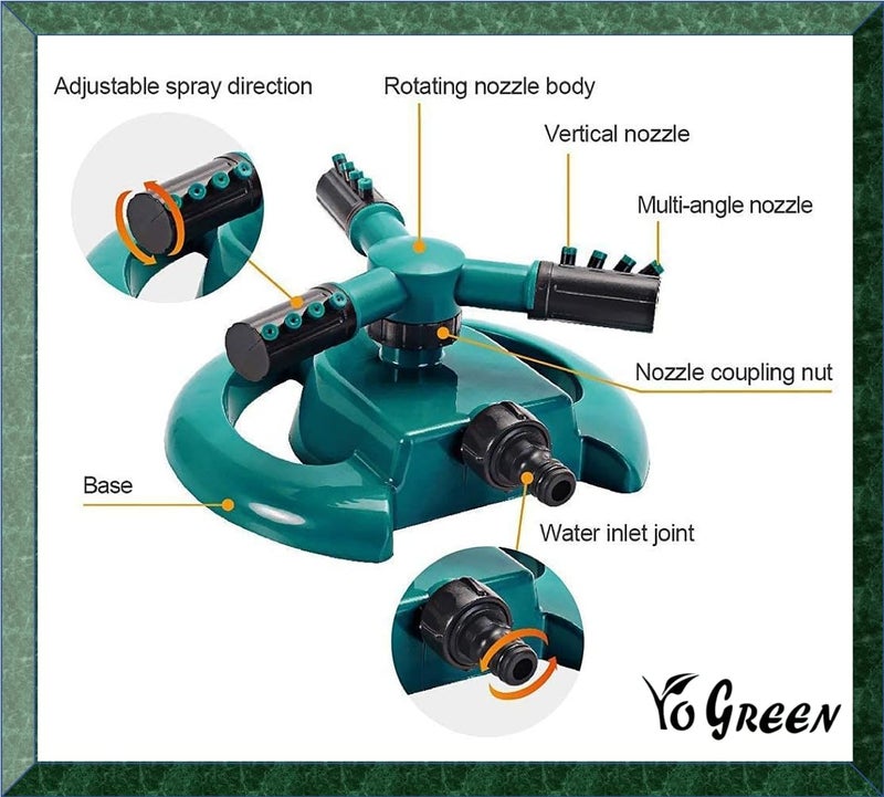 Yo Green 360° Sprinkler for Watering Irrigation, fit 1/2" Hose Pipe High Pressure Water Nozzle Adjustable Cover Large Area Irrigation and Kids Playing, Irrigation System Watering Plants - Black Olive - Image 2