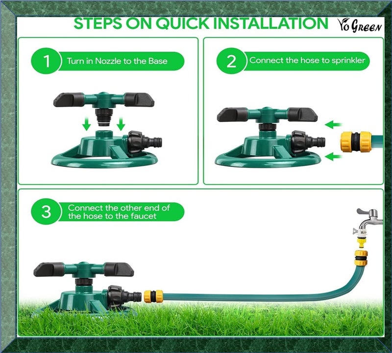 Yo Green 360° Sprinkler for Watering Irrigation, fit 1/2" Hose Pipe High Pressure Water Nozzle Adjustable Cover Large Area Irrigation and Kids Playing, Irrigation System Watering Plants - Black Olive - Image 5