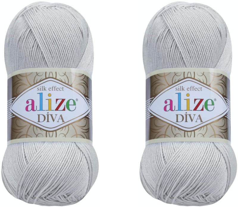 Alize Diva Silky Effect 100% Microfiber Acrylic Yarn Thread Crochet Art Lace Craft Lot of 2 skeins 200gr 766yds Hand Knitting Yarn (168) - Image 2