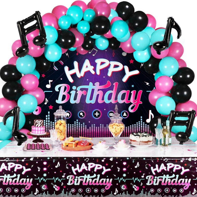 OurWarm 130 Pcs Tik Tok Birthday Party Decorations Music Happy Birthday Decorations Tiktok Party Theme Party Supplies Includes Happy Birthday Banner Balloons Arch Tablecloth for Birthday Decor - Image 3