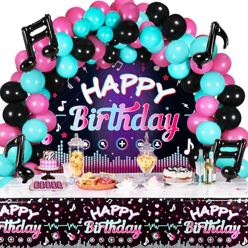 OurWarm 130 Pcs Tik Tok Birthday Party Decorations Music Happy Birthday Decorations Tiktok Party Theme Party Supplies Includes Happy Birthday Banner Balloons Arch Tablecloth for Birthday Decor - Image 1