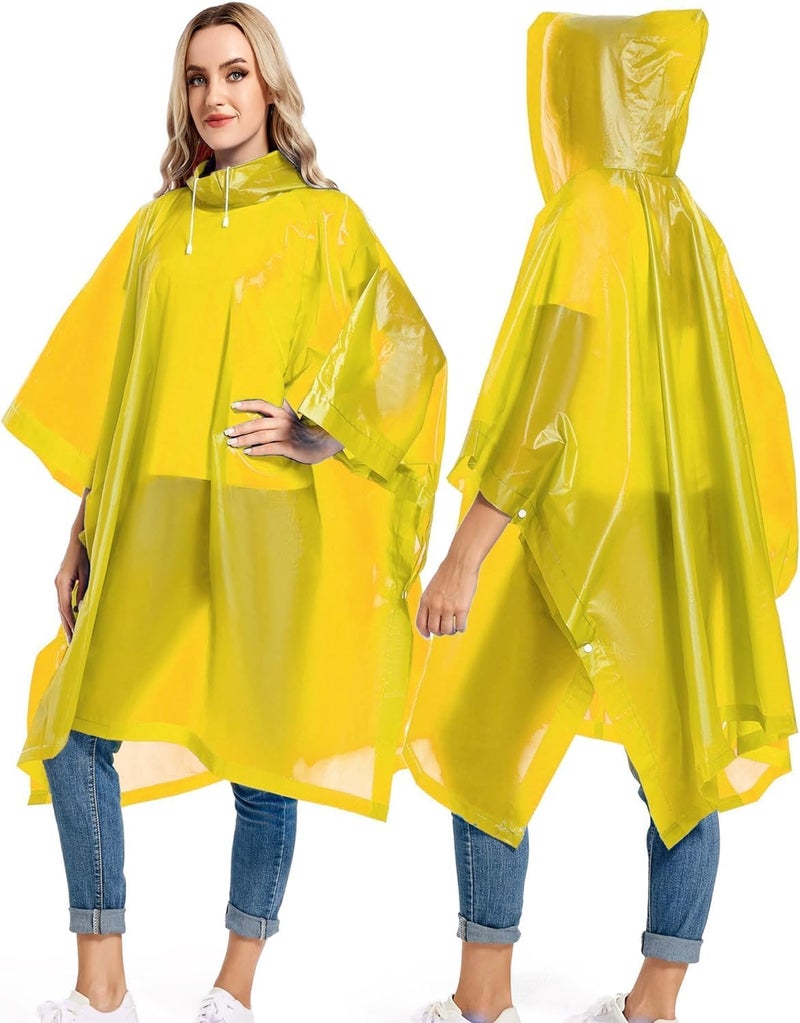 HACER EVA Raincoat Transparent Hooded Water Resistant Poncho Rain Jacket with Sleeves for Women Men Camping Rainy Season Travel (Color-Yellow) - Image 2