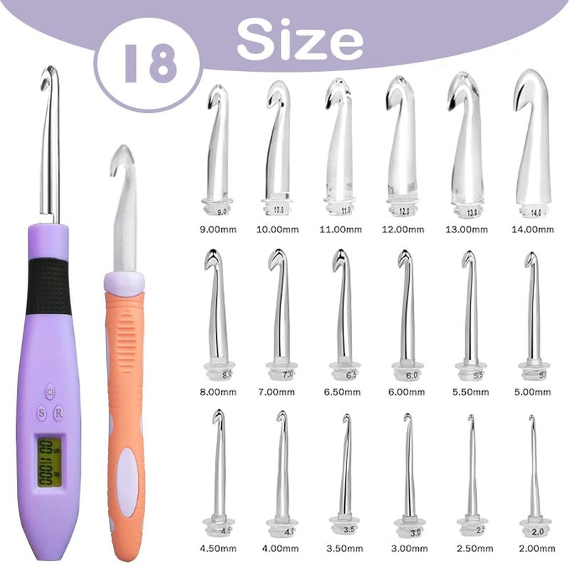 Yarniss 18 Size Counting Crochet Hooks Set with Light, Digital Crochet Hooks with Metal Head 2.0mm~14.0mm - Image 2