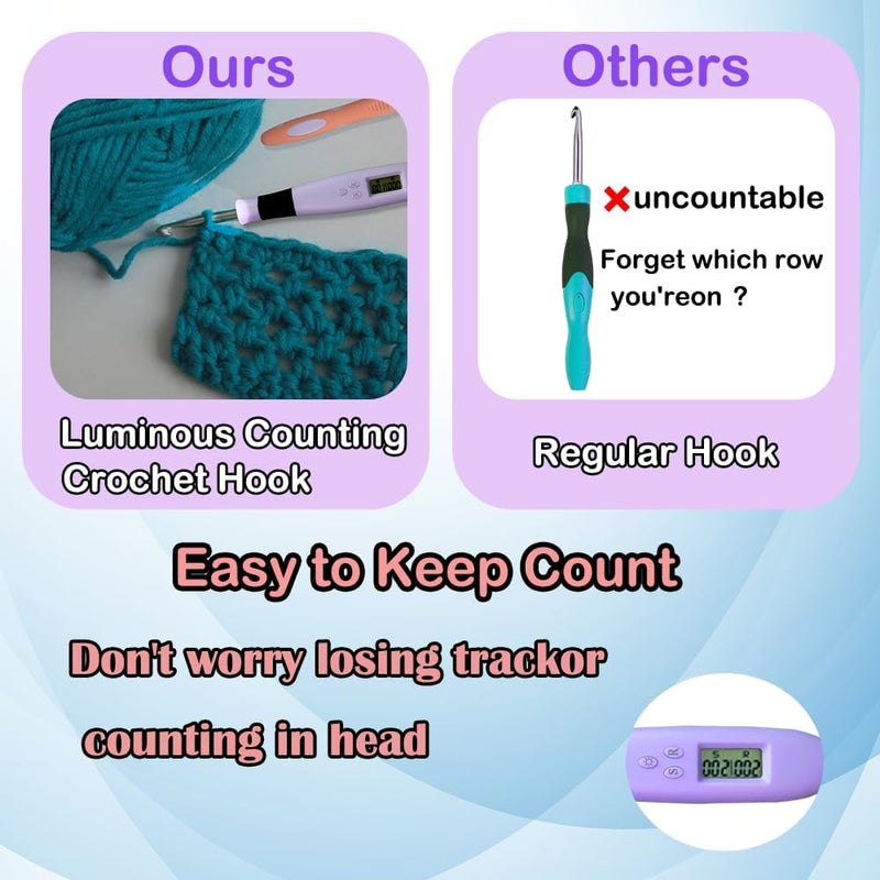 Yarniss 18 Size Counting Crochet Hooks Set with Light, Digital Crochet Hooks with Metal Head 2.0mm~14.0mm - Image 5