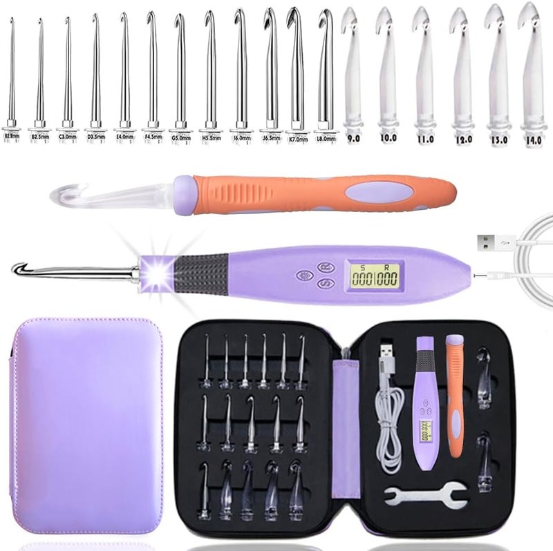 Yarniss 18 Size Counting Crochet Hooks Set with Light, Digital Crochet Hooks with Metal Head 2.0mm~14.0mm - Image 1