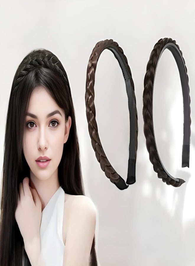 VORSET 2 Pcs Braided Hair Headband with Teeth for Women & Girls | Natural Looking Synthetic Hair Band for Wedding, Party & Daly Wear | Non-Slip Grip Hair Accessories (Black & Brown) - Image 2