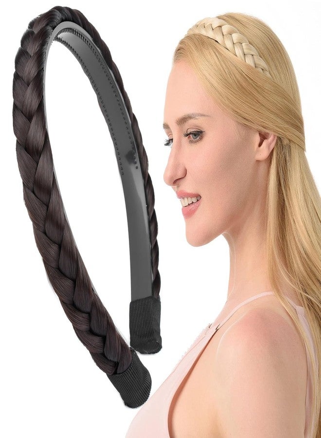 VORSET 2 Pcs Braided Hair Headband with Teeth for Women & Girls | Natural Looking Synthetic Hair Band for Wedding, Party & Daly Wear | Non-Slip Grip Hair Accessories (Black & Brown) - Image 1