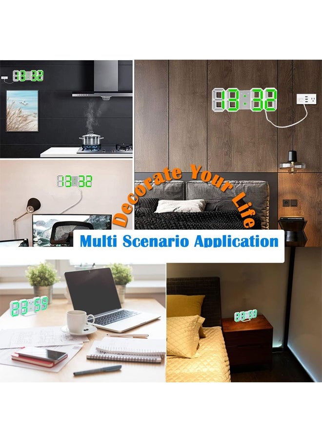 Hihonor 3D Digital Alarm Clock with 3 Adjustable Brightness, 12/24Hr,  Bedroom Desk Alarm Clock LED Nightlight Digital Wall Clock (White/Green)  - Image 2
