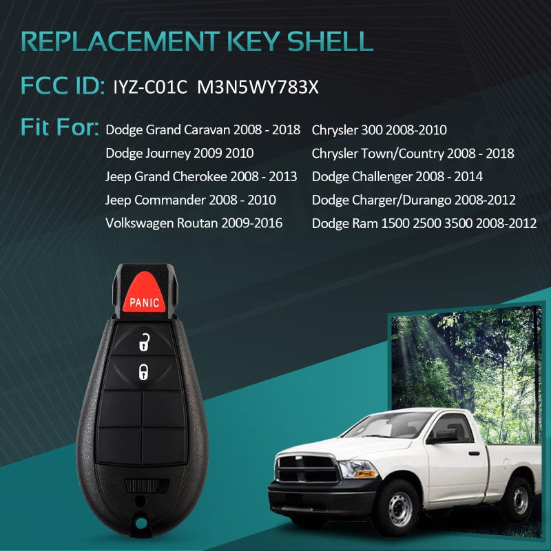 HelloAuto Key Fob Replacement Keyless Entry Remote Car Key Fob for 2008-2012 Dodge Grand Caravan Challenger Charger Durango for Ram 3 Button M3N5WY783X 433Mhz - Image 2