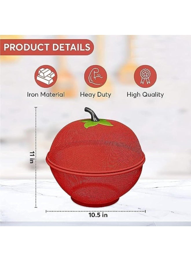 Apple Shape Fruit and Vegetable Basket with Net Cover for Kitchen Storage – Multi-Layer Fruit Basket Stand with Fly-Proof Mesh Cover  - Image 5