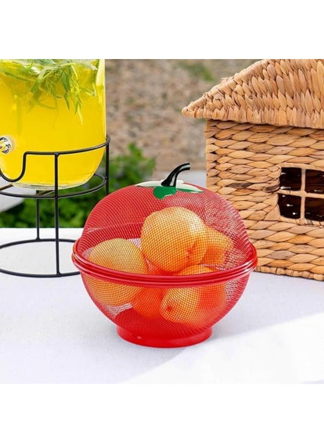 Apple Shape Fruit and Vegetable Basket with Net Cover for Kitchen Storage – Multi-Layer Fruit Basket Stand with Fly-Proof Mesh Cover  - Image 3