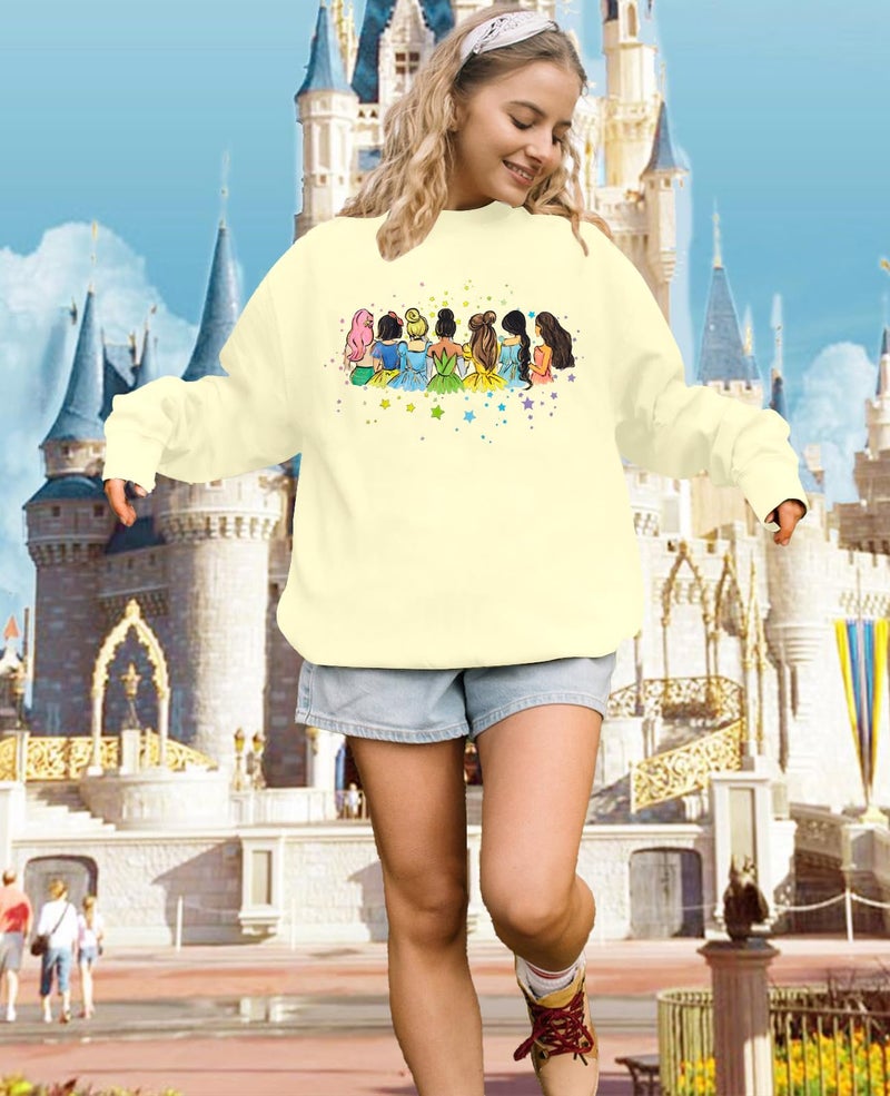 UNIQUEONE Magical Princess Sweatshirt for Women: Cute Magic Kingdom Princess Sweater Family Vacation Trip Pullover Tops Apricot - Image 3