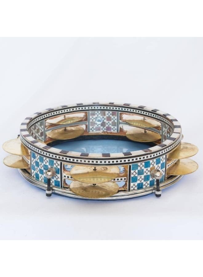 Colorful wooden riq tambourine with metal jingles & plastic head - multicolour - Image 2