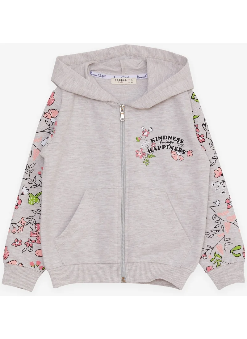 Breeze Girl Cardigan Floral Printed 1-4 Years, Beige Melange