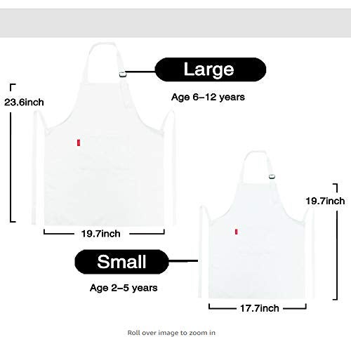 ALIPOBO Kids Apron and Chef Hat Set, Children's Adjustable Bib Apron with 2 Pockets. Cute Boys Girls Kitchen Apron for Cooking, Baking, Painting, Training Wear (6-12 Year, White) - Image 4