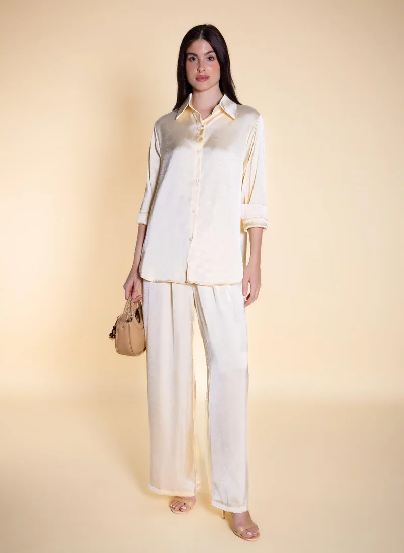 SHAPES TEXTURED SATIN SHIRT SET