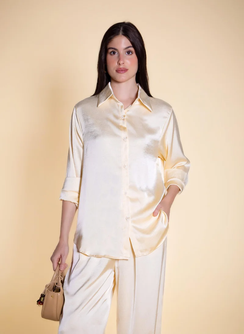 SHAPES TEXTURED SATIN SHIRT SET