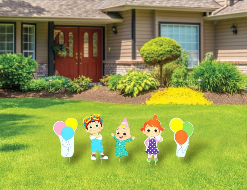 Seasons CoComelon Birthday Yard Signs with Metal Stakes, 18" Characters - Image 1