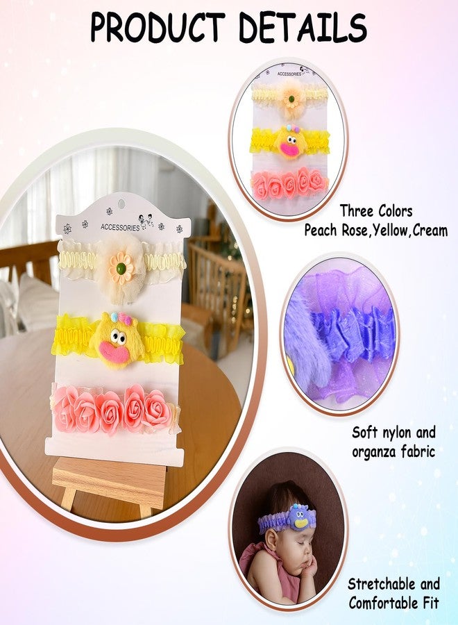SYGA Pack of 3 Baby Headbands for Girls 0-3 Years | Soft Stretchable Lace Hairbands with Flower, Cartoon & Rose Design | Infant & Toddler Hair Accessories for Photoshoot(STYLE-03) - Image 5
