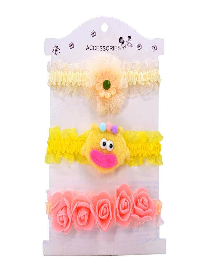 SYGA Pack of 3 Baby Headbands for Girls 0-3 Years | Soft Stretchable Lace Hairbands with Flower, Cartoon & Rose Design | Infant & Toddler Hair Accessories for Photoshoot(STYLE-03) - Image 1
