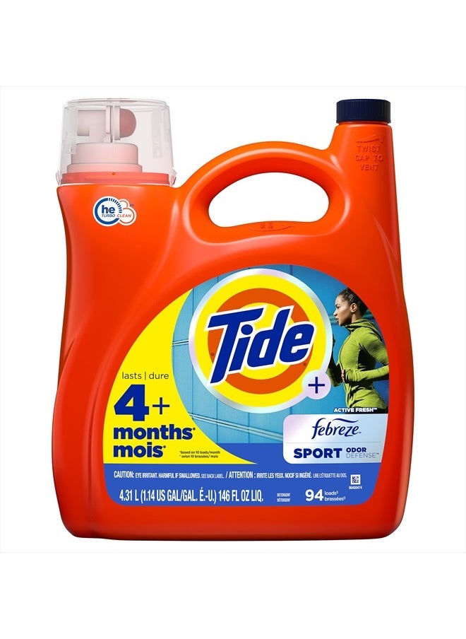 Tide Plus Febreze Sport Odor Defense HE Turbo Clean Liquid Laundry Detergent 94 Loads 132 fl oz  - Image 1