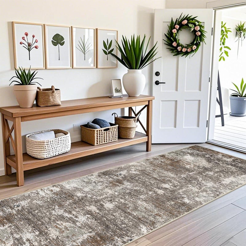 BYYVOO 3x12 ft Long Hallway Runner Rug â€“ Non-Slip Washable Carpet Runners for Kitchen Entryway Bathroom Modern Abstract Neutral Low-Pile Thin (Brown Beige,3x12) - Image 3