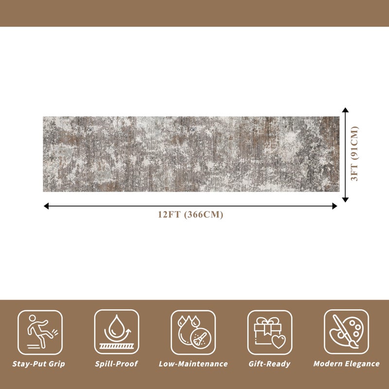 BYYVOO 3x12 ft Long Hallway Runner Rug â€“ Non-Slip Washable Carpet Runners for Kitchen Entryway Bathroom Modern Abstract Neutral Low-Pile Thin (Brown Beige,3x12) - Image 2