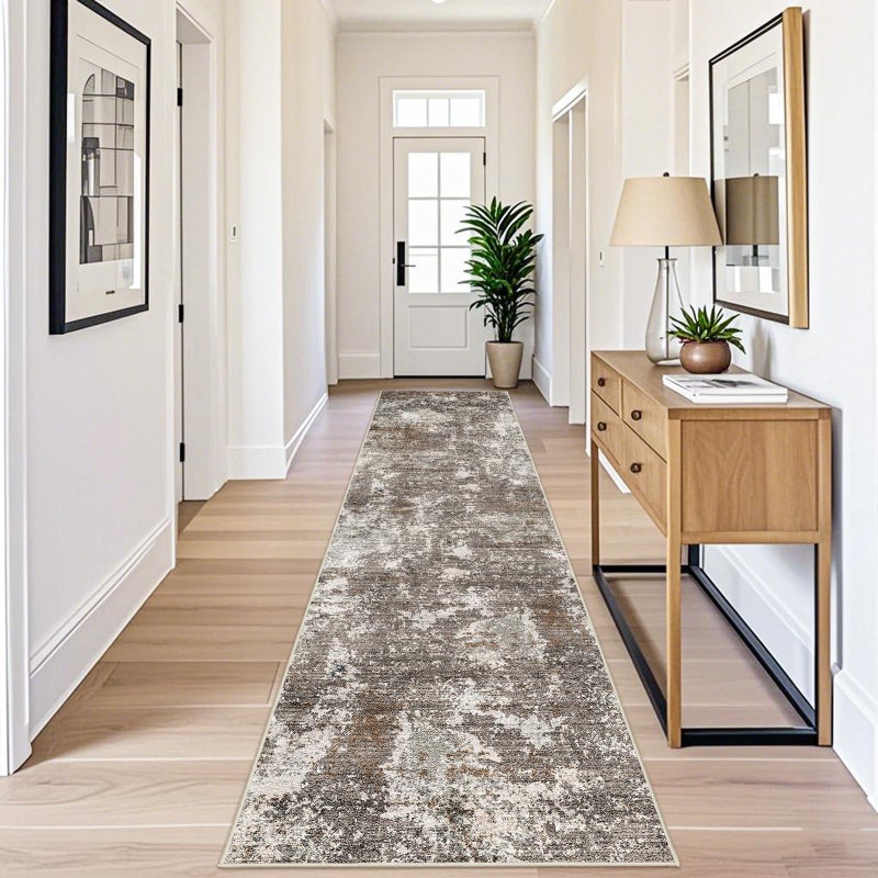BYYVOO 3x12 ft Long Hallway Runner Rug â€“ Non-Slip Washable Carpet Runners for Kitchen Entryway Bathroom Modern Abstract Neutral Low-Pile Thin (Brown Beige,3x12) - Image 4