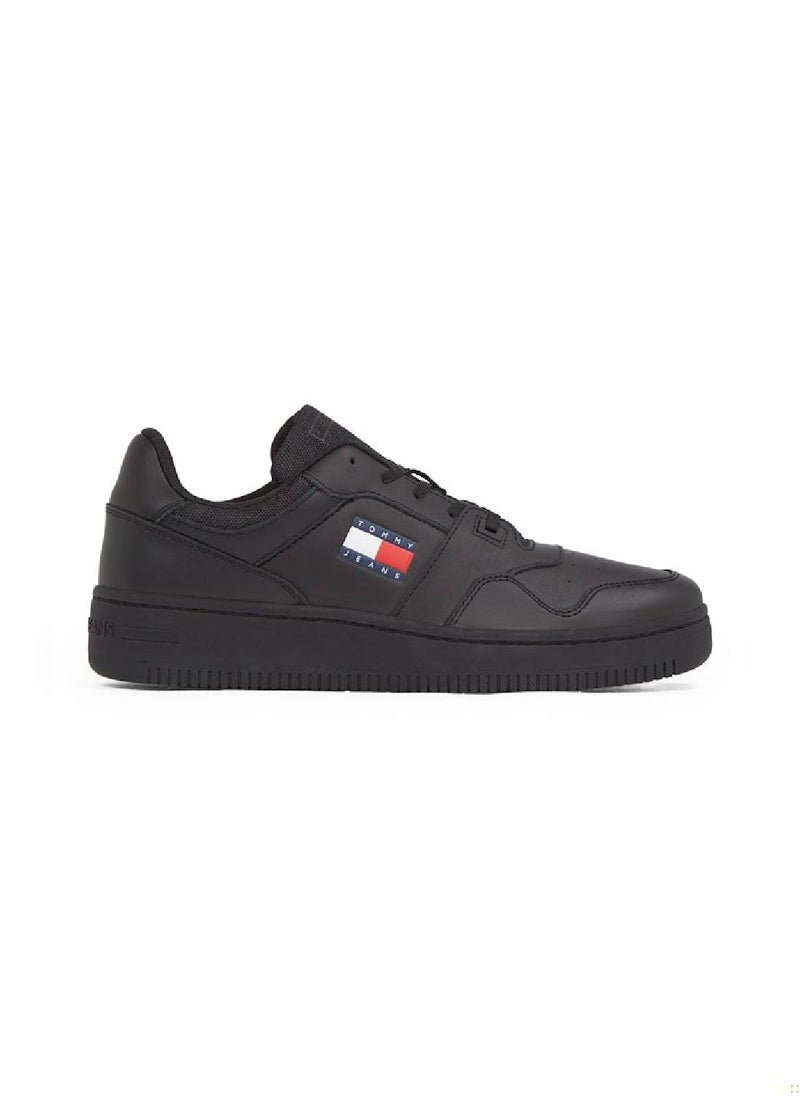 TOMMY JEANS - Men's Retro Fine Cleat Basketball Trainers - Leather, Black - Image 1