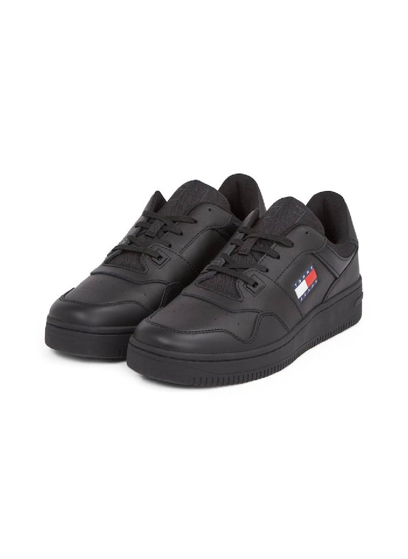 TOMMY JEANS - Men's Retro Fine Cleat Basketball Trainers - Leather, Black - Image 1