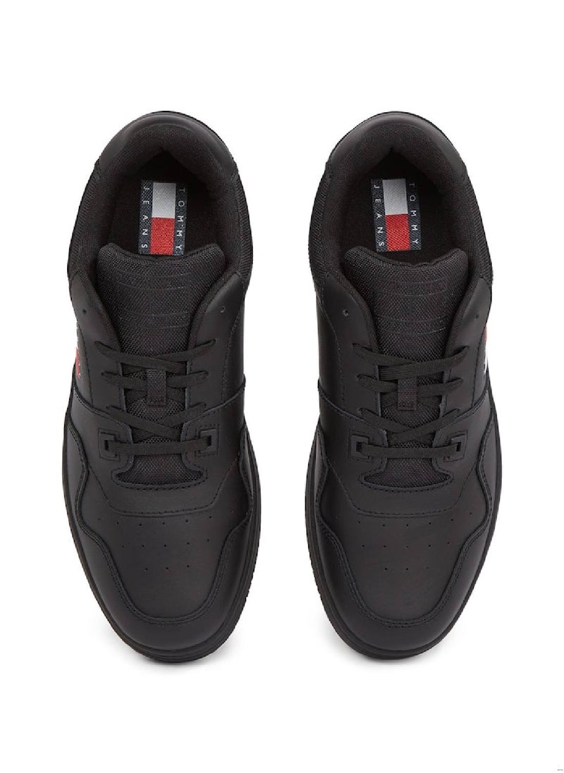 TOMMY JEANS - Men's Retro Fine Cleat Basketball Trainers - Leather, Black - Image 1