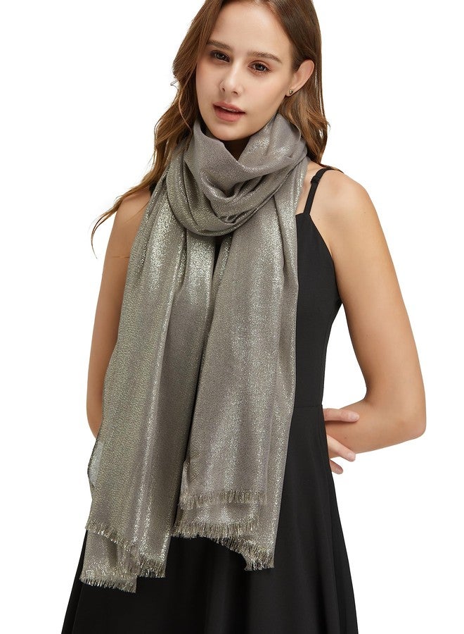 PANTONIGHT Women's Sparkling Metallic Evening Shawl and Wraps Lightweight Long Party Scarf Dark Brown Solid Color Hijab Scarf for women (DARK BROWN GOLD 2524) - Image 4