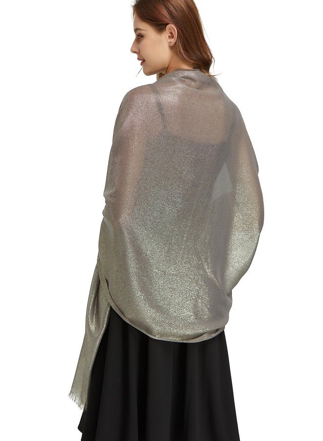 PANTONIGHT Women's Sparkling Metallic Evening Shawl and Wraps Lightweight Long Party Scarf Dark Brown Solid Color Hijab Scarf for women (DARK BROWN GOLD 2524) - Image 2