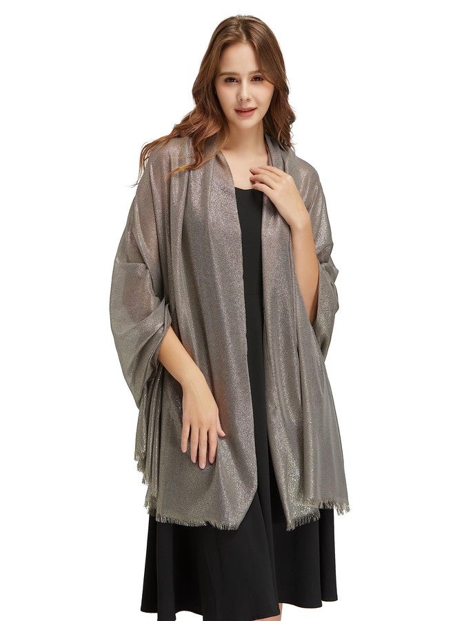 PANTONIGHT Women's Sparkling Metallic Evening Shawl and Wraps Lightweight Long Party Scarf Dark Brown Solid Color Hijab Scarf for women (DARK BROWN GOLD 2524) - Image 3