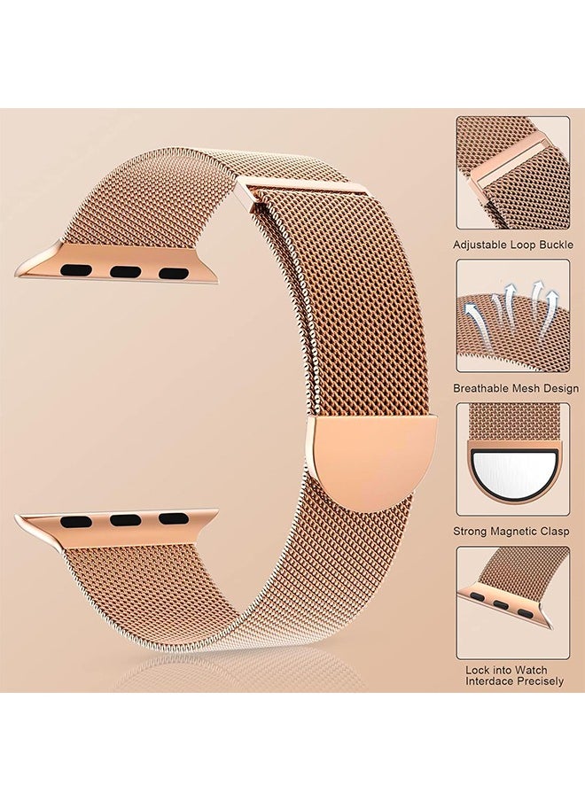 Ocean - Compatible for Apple Watch Band 38mm/40mm/41mm for Women and Men, Stainless Steel Mesh Loop Magnetic Clasp Replacement Wristband Strap Compatible with iWatch SE & Series 8/7/6/5/4/3/2/1, Gold - Image 1