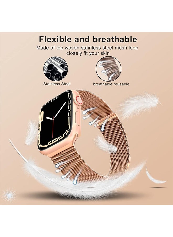 Ocean - Compatible for Apple Watch Band 38mm/40mm/41mm for Women and Men, Stainless Steel Mesh Loop Magnetic Clasp Replacement Wristband Strap Compatible with iWatch SE & Series 8/7/6/5/4/3/2/1, Gold - Image 1