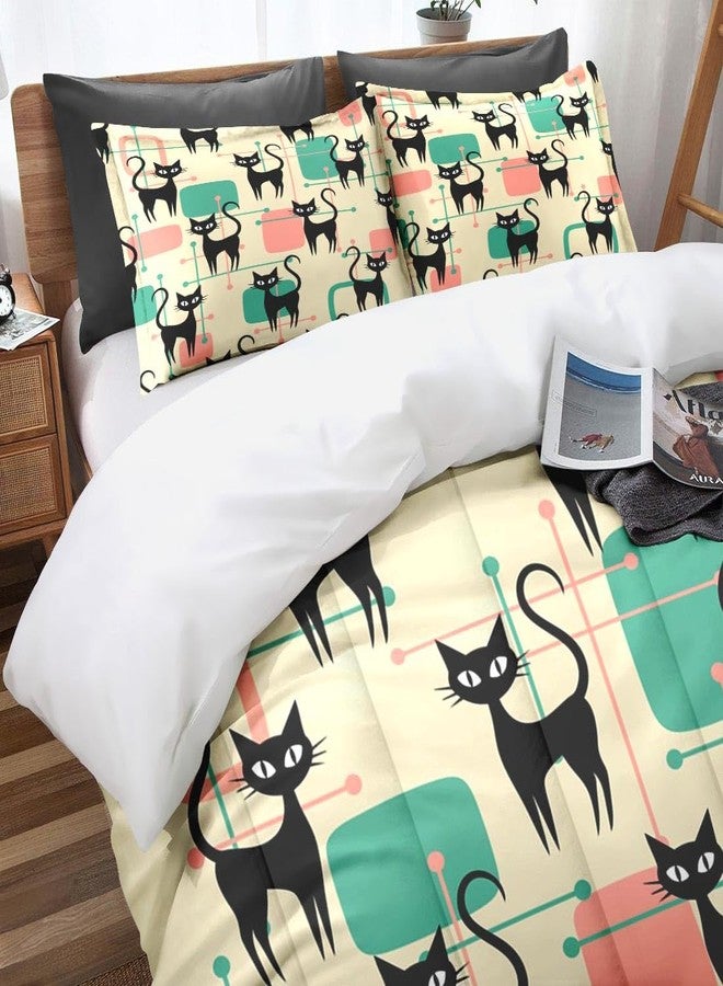 Nesphy Mid Century Colorful Cat Queen Comforter Set, Atomic 50S Retro Bedding Set 3 Piece, All Season Soft Children Adults Bedroom Bed Decoration Comforter and 2 Pillow Shams - Image 2